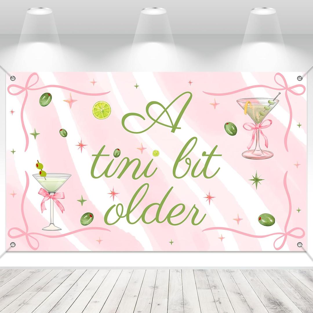 6x3.6 Ft Martini Pink Bow Party Decor Backdrop,A Tiny Bit Older Birthday Decor,Martini Bar Birthday Party Decor for Coquette Birthday Decorations