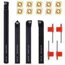 1/2" 12mm Indexable Lathe Turning Tool 14Pcs Kit- 4Pcs Metal Lathe Tools Holder Set with 10Pcs CCMT09T304 Carbide Insert for Turning S12M-SCLCR09/SCMCN1212H09/SCLCL1212H09/SCLCR1212H09