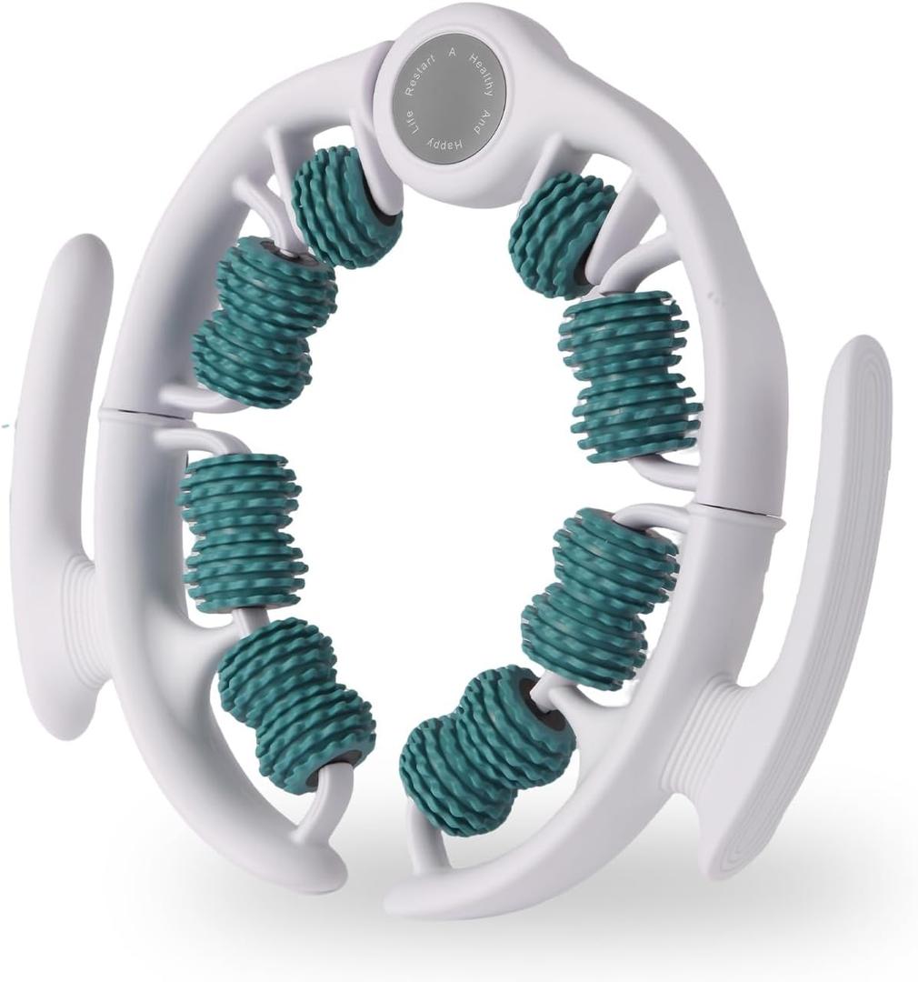 Cellulite Massage Tool Lymphatic Drainage Massager for Thighs & Legs & Buttocks, Anti Cellulite Roller with Detachable Handles Fascia Massage Tool for Contoured & Smoother Skin, White-Green