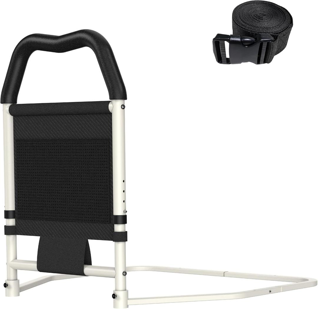 Adjustable Safety Bed Rails with Storage Pocket for Elderly Adults,No Legs Design, ASTM F3186-17 Certified, Non-Slip Ergonomic HandleAssist Handrail with Retention Strap, 350LBS Capacity