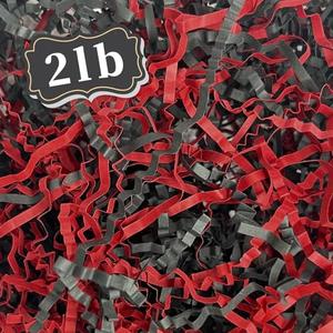 ZEBMOON 2 LB Black Red Crinkle Cut Paper Shred Filler Great for Gift Wrapping, Basket Filling, Birthday, Wedding, Halloween, Thanksgiving, Christmas Day, New Year Party Decorations Filling Supplies