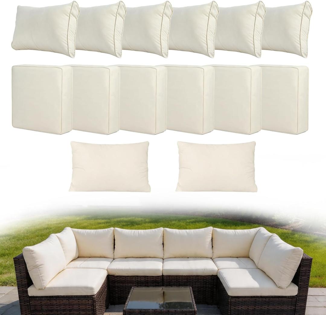 14 Piece Outdoor Cushion Covers Replacement, Waterproof Patio Couch Cushion Covers, Outdoor Furniture Sofa Covers with Zippers, Cover Only(14Pcs-Beige, 24 * 24 * 3.15-inch)