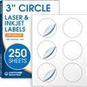 3" Printable Round Labels for Laser and Inkjet Printers - 1500 Blank Labels, 250 Sheets for Business Logos, Thank You Stickers, Price Tags, QR Codes - Spartan Industrial Template C006