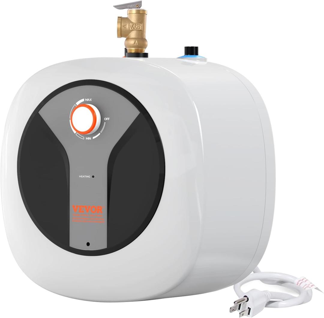 VEVOR Electric Mini-Tank Water Heater 4-Gallon Tank, 1440W Hot Water Boiler Storage, Safety Temperature Pressure Valve Easy Install, for Kichen Bathroom Restaurant, Shelf Wall Mounted (4gal Upgraded Panel)