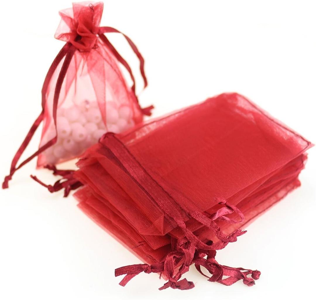 Akstore 100PCS 4x6inch (10x15cm) Drawstring Organza Jewelry Favor Pouches Wedding Party Festival Gift Bags Candy Bags (Red)