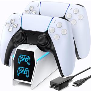 P5 Controller Charger with Fast Charging AC Adapter, P5 Controller Charging Station Stand for PlayStation 5, Docking Station Replacement for P 5 Accessories Kits, White