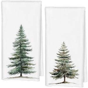 Qabliqo Pine Tree Kitchen Hand Towels, Winter Bathroom Decor, Rustic Christmas Decor, Rustic Farmhouse Xmas Tree Decorative Hand Towels for Bathroom, 16x24 Inch Set of 2