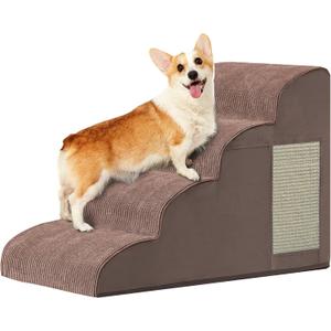 Dogs Steps for Bed, Dog Stairs for Small Dogs, 4-Step Dog Ramp for Bed, Couch, Sofa, and Chairs, Non-Slip Bottom Design, Cat Scratching, High Density Foam Portable Pet Step, Indoor, Coffee