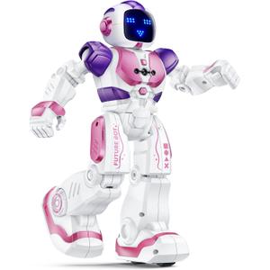 Ruko 6088 Dancing Robot for Girls with APP Control, Remote Control, Gesture Sensing Control, Interactive LED Faces, QA Games Rechargeable Programmable Robot Toys for 3 4 5 6 Years Kids, Pink Purple