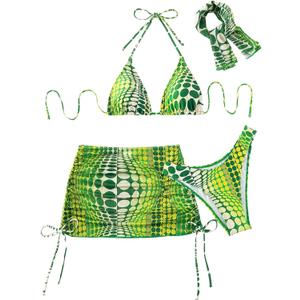 COZYEASE Women's 4 Piece Swimsuits Sexy Bikini Sets Triangle Bathing Suit with Mesh Cover Up Beach Skirt & Bandana (Medium, Green) COZYEASE Women's 4 Piece Swimsuits Sexy Bikini Sets Triangle Bathing Suit with Mesh Cover Up Beach Skirt & Bandana (Medium, Green)
