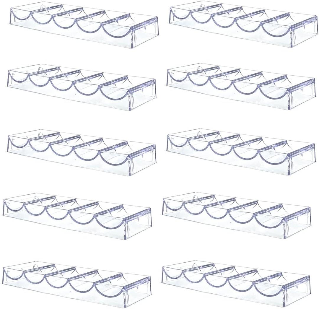 SEETOOOGAMES Poker Chip Tray Rack - Clear Acrylic Casino Chip Holder - Chips Storage Display Case for Texas Hold'em, Blackjack, Gambling, Poker Clubs, Parties or Home Casino Nights - 10 Pack