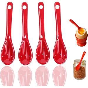 PTORIZNY Mini Spoons for Spices, Ceramic Spoon 3.5 inch for Spice Jars, Espresso Spoons, Small Seasoning Spoon for Salt, Coffee, Sugar, Powder and Pepper (Red spoon A set of 4)
