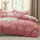 Bedsure Pink Clay Duvet Cover Queen Size - 3 Pieces Prewashed Cotton-Like Extra Soft Bedding Set, Includes 1 Duvet Cover 90x90 Inches with Zipper Closure & 2 Pillow Shams, Comforter Not Included