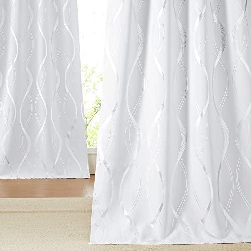 NICETOWN Room Darkening Curtain Panels - Home Fashion Foil Printed Wave Lines Thermal Insulated Room Darkening Curtains for Bedroom/Nursery (1 Pair, 52 inches W x 95 inches, Greyish White)