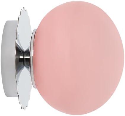 Modern Globe Glass Wall Sconces- Minimalist Home Shop Decor Wall Light 7" Glass Shade Hardwired- 1 Light Mid Century Wall Lamps Indoor Bedroom Bathroom Hallway Vanity Sconce Light (Chrome-Pink)