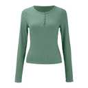 Afibi Women Long Sleeve Tops Scoop Neck Low Cut Slim Fitted Henley Shirt Ribbed Basic Tee Shirts Tops XS Green