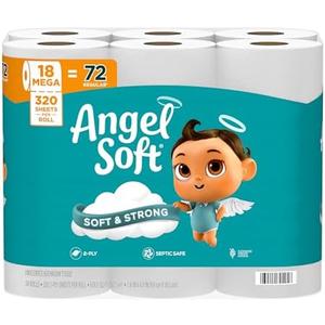 Angel Soft Toilet Paper, 18 Mega Rolls = 72 Regular Rolls, Soft and Strong Toilet Tissue, 6 Pcs