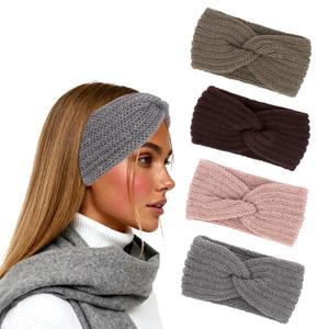 (Dark khaki & Brown & Light Grey & Pink) 4 Pack Winter Headbands for Women Stretchy Winter Headwear Ear Warmer Head Bands Outdoor Sports Fashion Hair Accessories