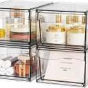 4 Pack Clear Stackable Storage Drawers,4.4'' Tall Acrylic Bathroom Makeup Organizer and Medicine,Baby Bottle Storage Containers Box,Plastic Pull Out Storage Bin for Vanity Countertop,Desk