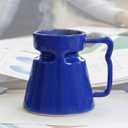 Wide Bottom Handmade Coffee Mug, Tip-Proof Ceramic Mug with Weighted Non-Slip Base, Stable Desk & Travel Mug for Office, RV & Boat, Retro Sci-Fi Design, Unique Appreciation Gift (Captain Blue)