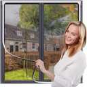Magnetic Window Screen Mesh Adjustable Replacement Net Screen Max 39" x 59", DIY Fiberglass Mesh Window Screens for House Windows White Frame Grey Mesh