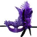 Feather Masquerade Mask Feather Venetian Mask for Women Cosplay Party Halloween Mardi Gras Christmas Masque (Purple)