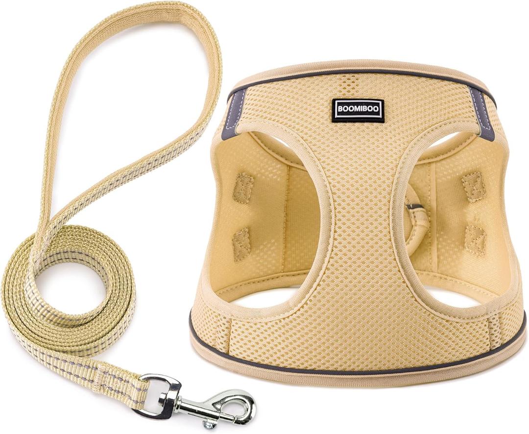 Dog Harness with Leash Set, No Pull Adjustable Reflective Step-in Puppy Pet Vest Harnesses for Small Medium Large Dogs and Cats,Beige S