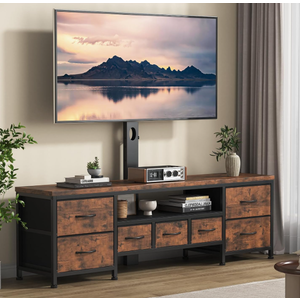 TV Stand with Mount for 45/55/65/75 inch TVs, 51.2" Dresser TV Stand Entertainment Center with 7 Fabric Drawers, Open Storage Shelves, Media Console for Living Room, Rustic Brown