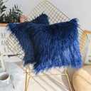 Kevin Textile Set of 2 Decorative New Luxury Series Merino Style Navy Blue Fur Fuzzy Throw Pillow Case Cushion Cover Pillow Cover for Bed, 20"x 20"(50x50cm), Navy Blue