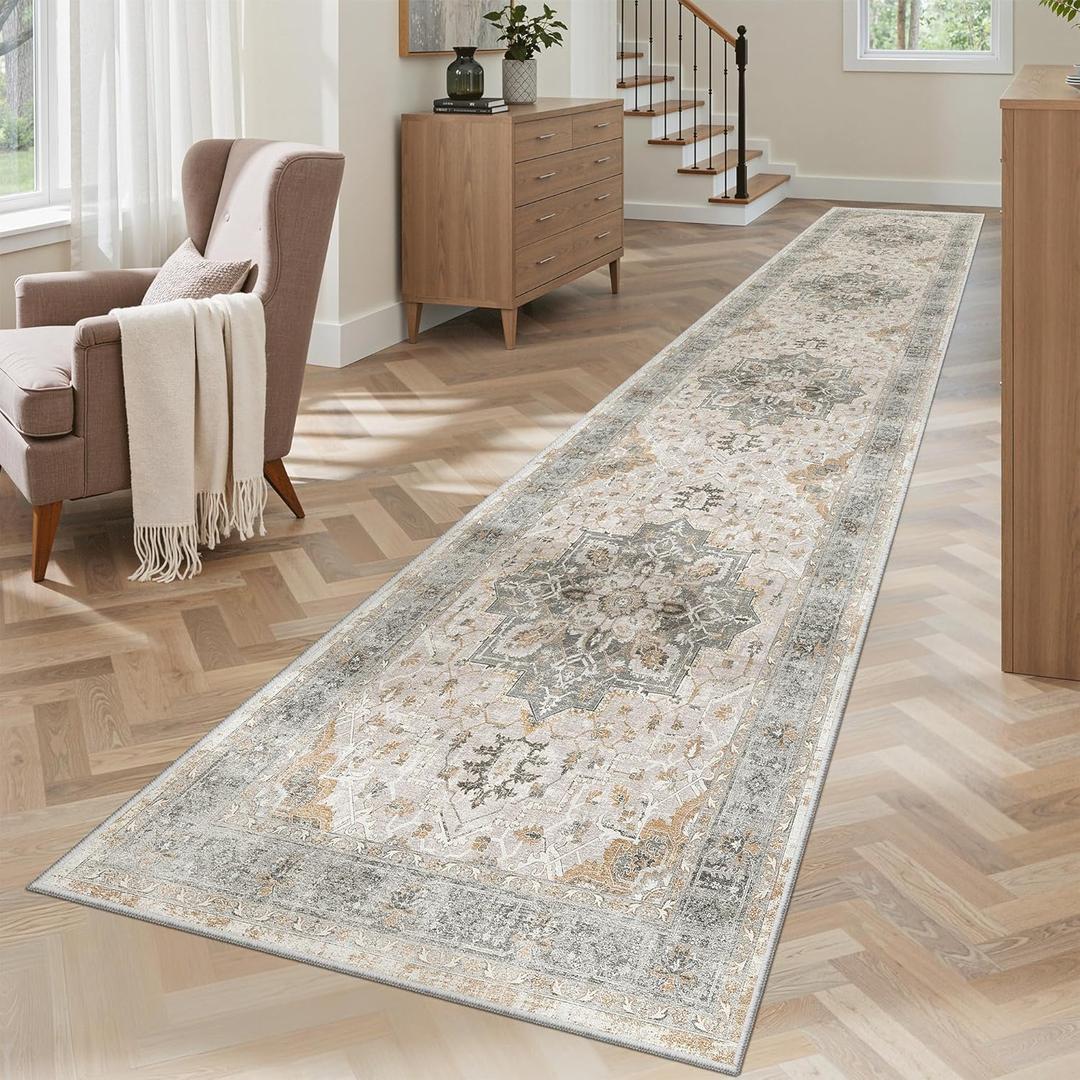 Madane Runner Rugs for Hallway 2x10 Long Washable Non-Slip Hallway Runner Rug Low-Pile Stair Kitchen Runner Soft Throw Carpet for Entrance Living Dining Laundry Room (Light Taupe Brown, 2 x 10)