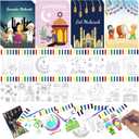 Ramadan Watercolor Coloring Books Bulk with Greeting Card Mosque Moon Scene, Ramadan Activities for kids Eid Mubarak Craft Kits Islamic Gifts for Classroom Home Party Favors Supplies (128PCS)