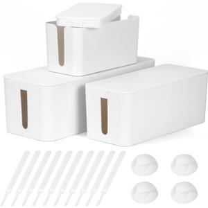Cable Management Box DUNCHATY 3 Pack Cable Box Organizer with Large Medium Small Cord Hider Box Safe ABS Material for Cover and Hide TV Wires, Computer, Router, USB Hub and Under Desk Power Strip&Cords