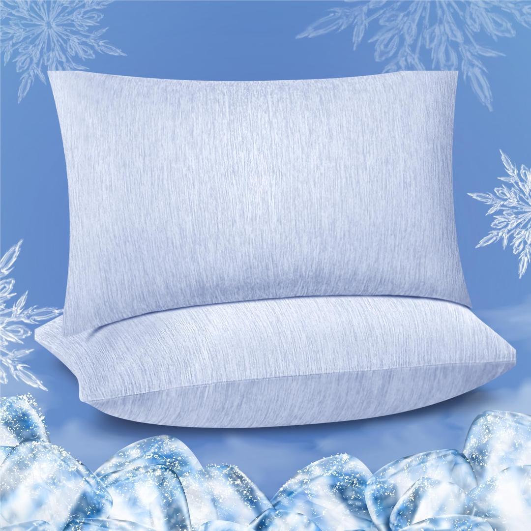Fittia Cooling Pillow Cases for Hot Sleepers, 2 Pack Standard Size, Breathable Cooling Pillow Covers with Hidden Zipper, Both Sides Q-Max>0.45, Ideal for Night Sweats, Blue