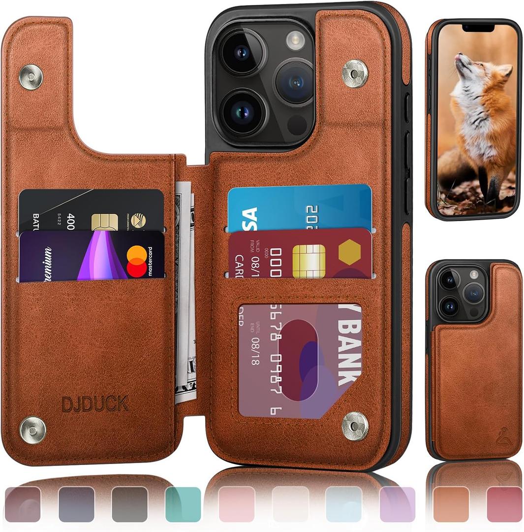 DJDUCK Designed for iPhone 13 Pro Max Case Wallet with Card Holder, [Magnetic Clasp Cover] [RFID Blocking Leather Protection] Shockproof Women Men Cases 6.7 Inch for Apple 13 Pro Max Light Brown