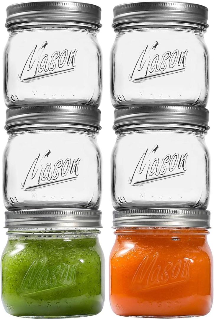 Ieavier 6PCS Wide Mouth Mason Jars 16oz with Airtight Lids and Bands, Canning Jars with Crystal Glass for Food Storage, Spice Jars, Canning, DIY Projects, Jam, Jelly, Honey, Preserving, Drinking