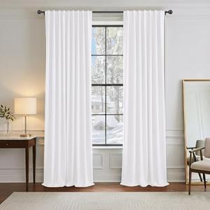 PONY DANCE 50% Light Filtering Curtains 84 inch Long, Back Tab & Rod Pocket Nursery Room Darkening Curtains for Bedroom and Living Room Decoration, 52 Inches Wide, 2 Panels Set, Pure White