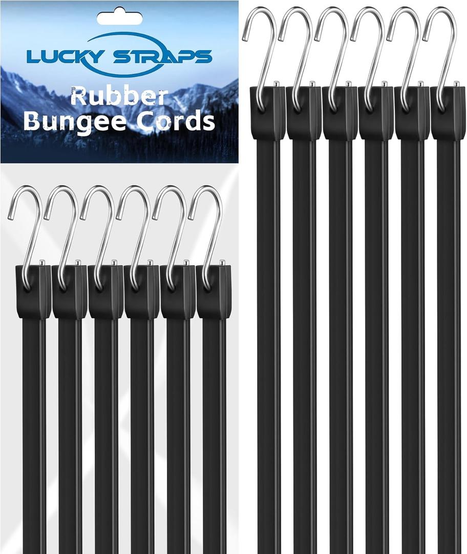 8 Inch Short Rubber Bungee Cords Heavy Duty Outdoor, Mini Small Bungee Straps with Upgraded Hooks, Black Tarp Straps with 1.9X Max Stretch & 100% Rubber for Cargo, Van, Truck, Motorcycle, etc (12 Pcs)