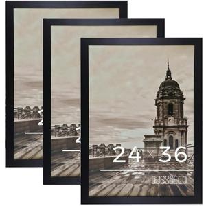 QDSSDECO 24x36 Poster Frame Black Wood Frame with Plexiglass Horizontal and Vertical Formats Hanging on the Wall Display Picture, Set of 3