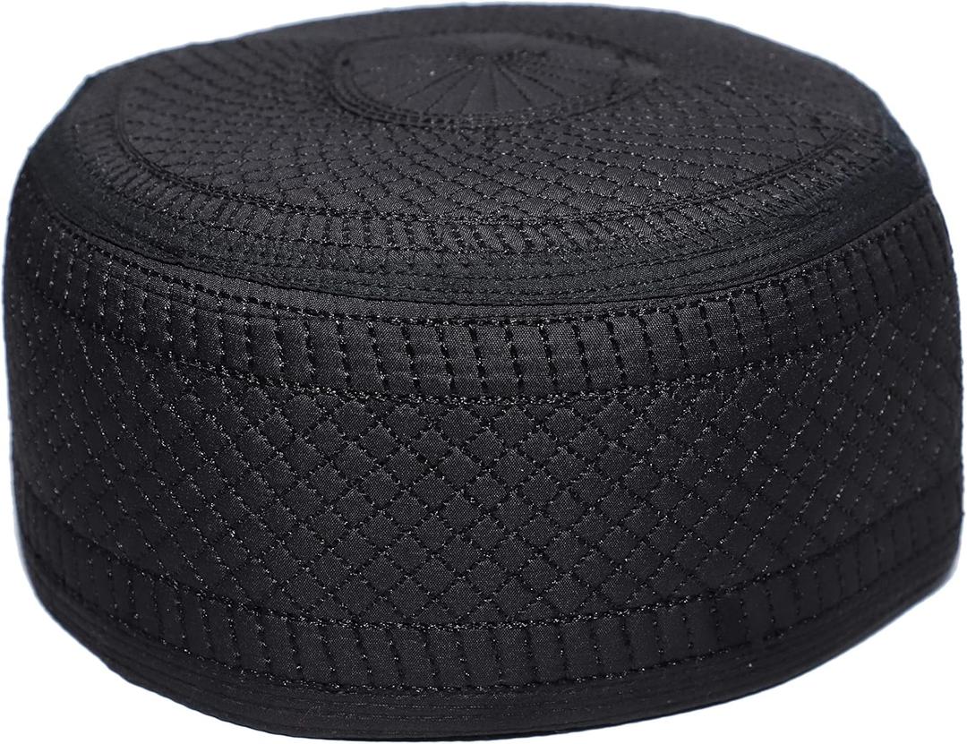 Kufi Men's Unisex Skull Cap Women's Designer Solid Hat with Hand Embroidery Kufi Caps Knitted Beanie Summer Headwear (Large, Black 2)