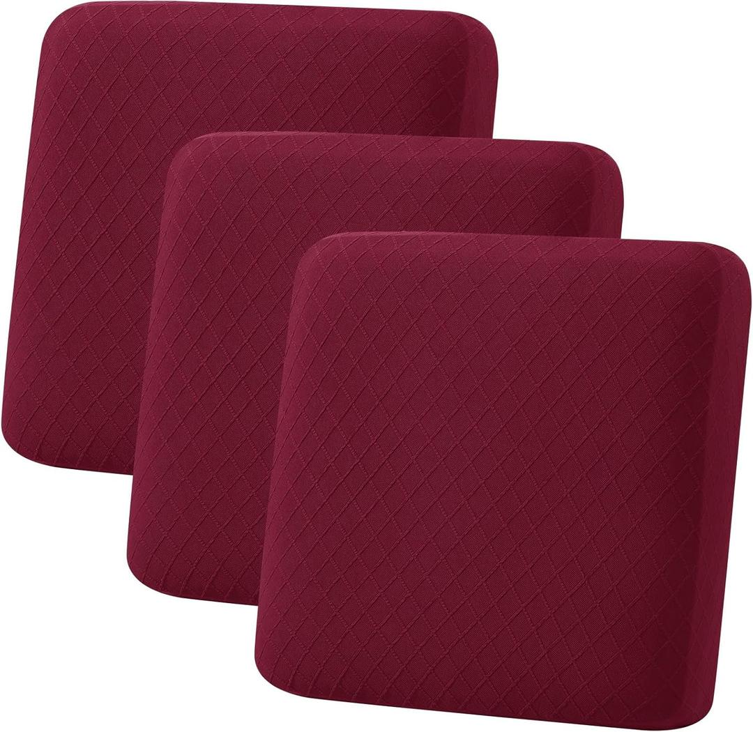 hyha Outdoor Couch Cushion Covers, Sectional Couch Sofa Covers Washable, Jacquard Diamond Lattice, Stretch Sofa Seat Cushion Cover for Indoor/Outdoor Patio Furniture (3 Pieces, Wine Red)