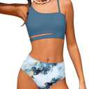 Queenstyle Girls Swimsuits Bikini Set Kids Cutout Bathing Suit Bikini Top Two Piece Girls' Swimwear, Size 11-12 Y