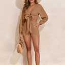 Herseas Women's Swimsuit Coverup Self Tie Blouse Shorts Set Bikini Cover Up Beach Outfit (Brown, XXL)