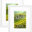 KTKDE 12x16 white Picture frame Set of 2, 8.5x11 with mat 12x16 -Tempered Glass, Modern Style Wood Composite Frame, Studio Gallery frame for ideal gift