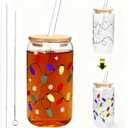 2 x 1 Pc Color Changing Christmas Cup with Lid, 18 Oz Christmas Gifts Cute Glass Cups, Coffee Cups Drinking Glasses Reusable Travel Coffee Mug for Xmas Party Gift