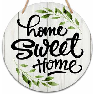 Welcome Sign for Front Door, Home Sweet Home Round Hanging Sign With Rope, Rustic Wall Decor For Farmhouse Home Front Door Porch, Housewarming Gifts for Family Friend, A05