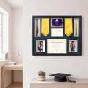 FramePro Graduation Shadow Box 24x29 Inch Display Case with Tempered Glass - Preserve Diploma(8.5x11), Tassel, Stole, Medal & 5x7 Photo | Premium Graduation Gift, Navy Gold Mats