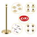 LOVMOR Stainless Steel Stanchion Post, 5 FT Red Carpet Ropes and Poles, 4 pcs Gold Stanchions with Red Rope, Hollow Base and Velvet Ropes Safety Barriers Set, Carpet Runner for Party