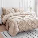 LANE LINEN King Size Comforter Set - 7 Piece Premium Microfiber All-Season King Size Bedding Sets - Includes Comforter, Sheets, Pillowcases & Shams - Super Soft, Fade Resistant & Fluffy Bed Set - Beige