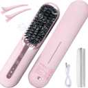 Hair Straightener Brush- Cordless Hair Straightener Brush for Short Hair,3 Heat Settings for All Hair Types, on-the-go Straightening Brush-Mini Portable Travel Straightening Hair Comb Brush