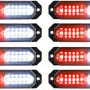 ASPL 8pcs Sync Feature Ultra Slim 12-LED Surface Mount Flashing Strobe Lights for Truck Car Vehicle LED Mini Grille Light Head Emergency Beacon Hazard Warning Lights (Red/White)